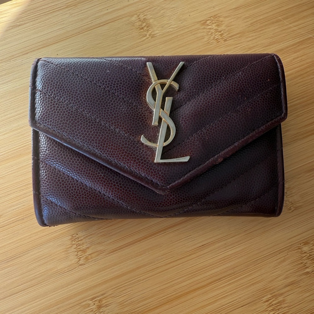 Yves Saint Laurent Monogram Envelope Burgundy Wallet